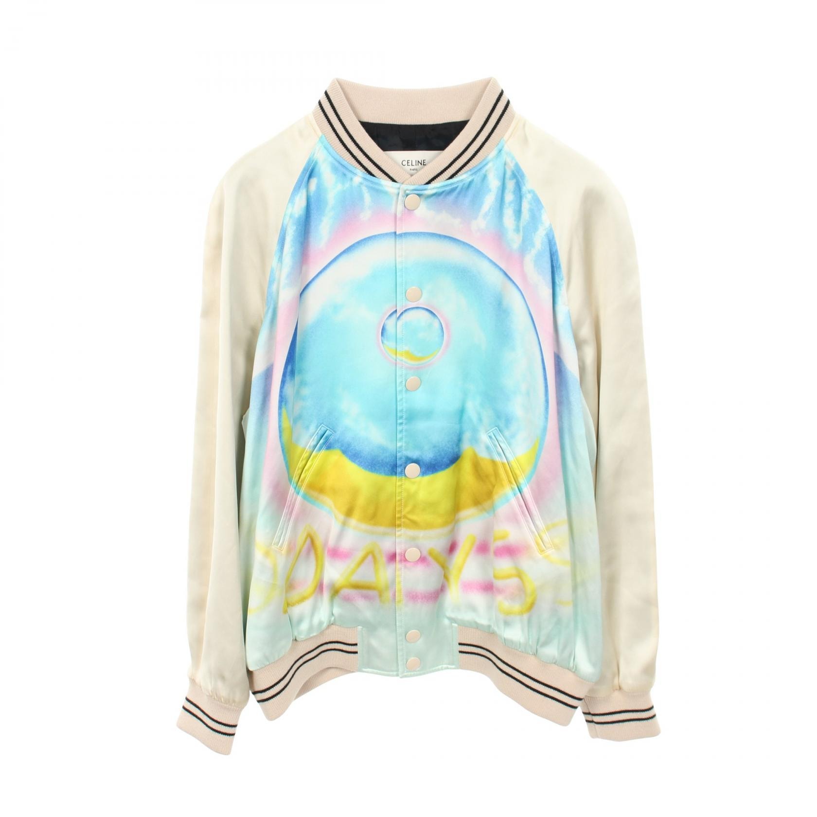 セリーヌ CELINE CELINE × MARCELO LAVIN HEAVENLY DAYS テディブルゾン ブルゾン 衣料品 アウター ビスコース メンズ アイボリー系 / ブルー系 / マルチカラー 2V28H353Q 【中古】