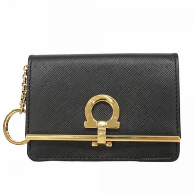 【6dd4361】サルヴァトーレフェラガモ コインケース ガンチーニ レザー ブラック ゴールド金具【中古】レディース