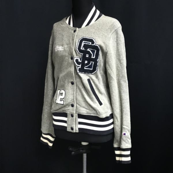 チャンピオン/champion/REVERSE WEAVE★スウェット/スタジャン【レディースM/グレー】リバースウィーブ/ワッペン/Jacket/Jumper◆cBH499
