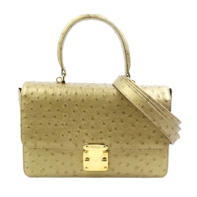 フェンディ FENDI ハンドバッグ ショルダーバッグ オーストリッチ ゴールド レディース【中古】 56714c