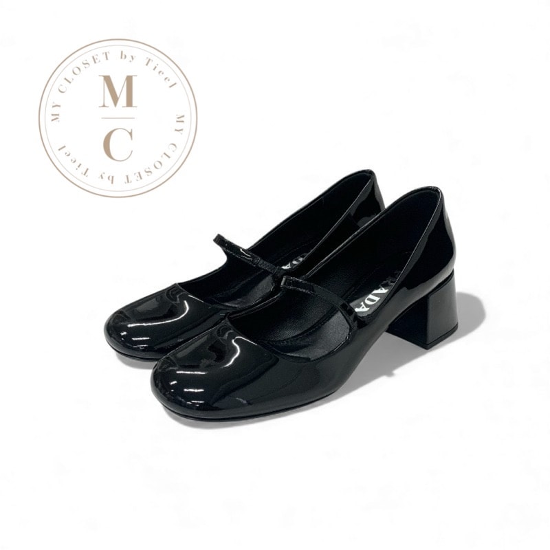 プラダ PRADA パンプス 靴 シューズ パテント ブラック 未使用 メリージェーン ストラップ エナメル