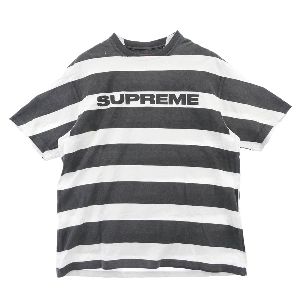 Supreme シュプリーム Tシャツ 21AW Printed Stripe S/S Top プリント ストライプ 半袖 Tシャツ カットソー グレー系 ホワイト系 L【中古】