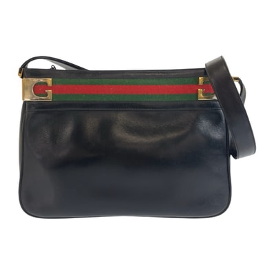 美品 GUCCI グッチ ヴィンテージ シェリーライン オールドグッチ ブラック 黒 ゴールド金具 レザー ショルダーバッグ メッセンジャーバッグ 503105 【中古】