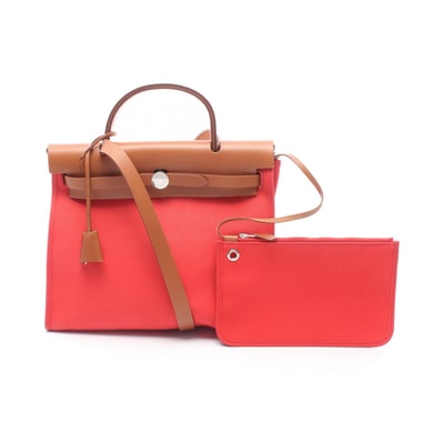 エルメス HERMES エールバッグジップPM 2WAY ハンドバッグ バッグ キャンバス レザー トワルオフィシェ / ヴァッシュハンター ヴァッシュハンター ブーゲンビリア C刻印(2018年製造) レディース レッド系 / ブラウン系 【中古】
