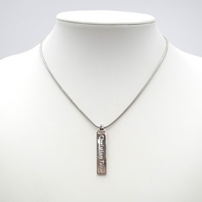 Christian Dior(クリスチャンディオール)ロゴプレート ネックレス ヴィンテージ シルバーカラー CDチャーム スネークチェーン アジャスター付き レディース【中古】