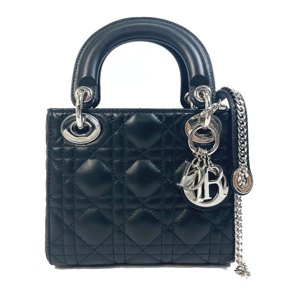 ディオール Dior カナージュ ミニ レディディオール Ladydior カバン 2WAYバッグ ハンドバッグ ショルダーバッグ レザー ブラック 未使用