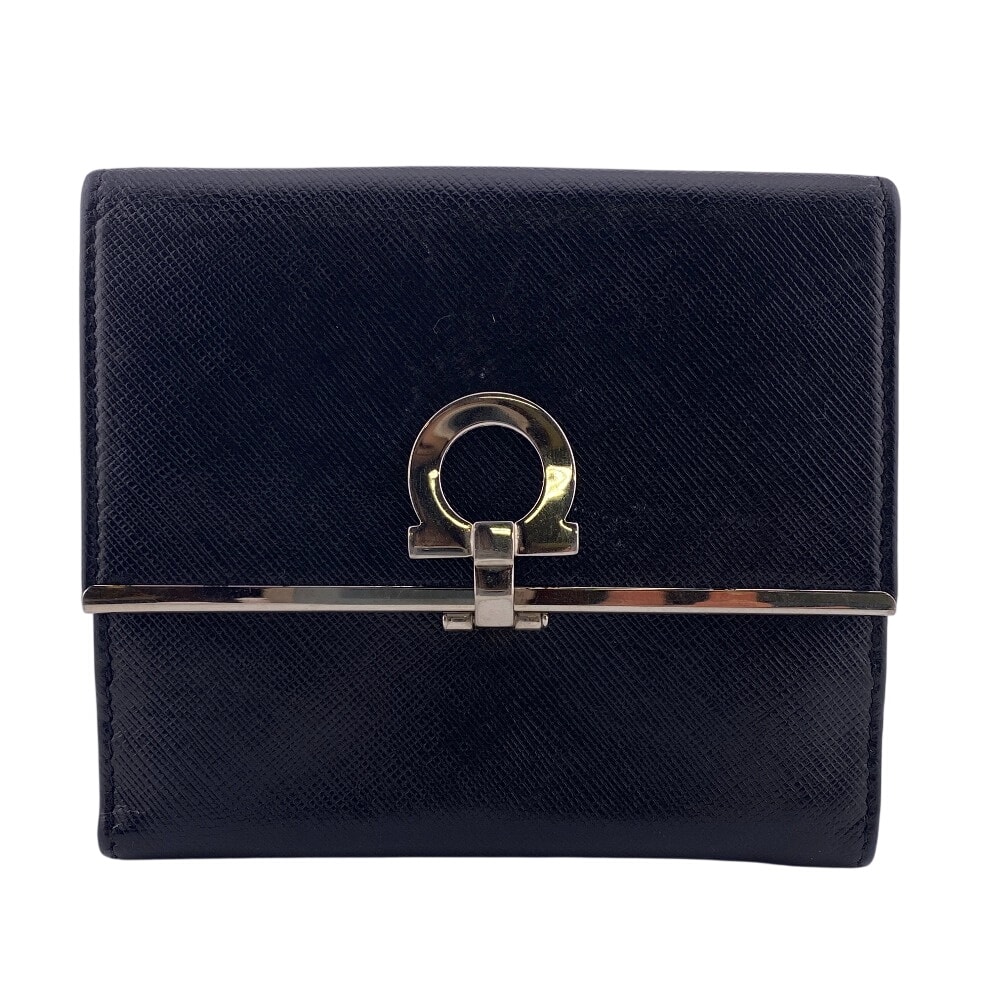 サルヴァトーレフェラガモ Salvatore Ferragamo 二つ折り財布 ガンチーニ ミニ財布 ガンチーニクロージャー 4639 ブラック