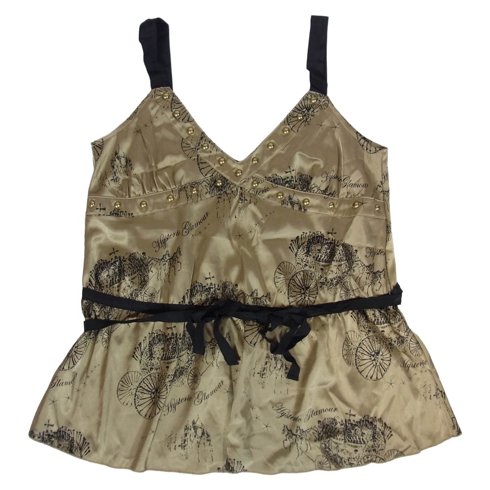 HYSTERIC GLAMOUR ヒステリックグラマー キャミソール 3CR-2040 Hysterics ヒステリックス スタッズ 総柄 キャミソール ゴールド系 FREE【中古】