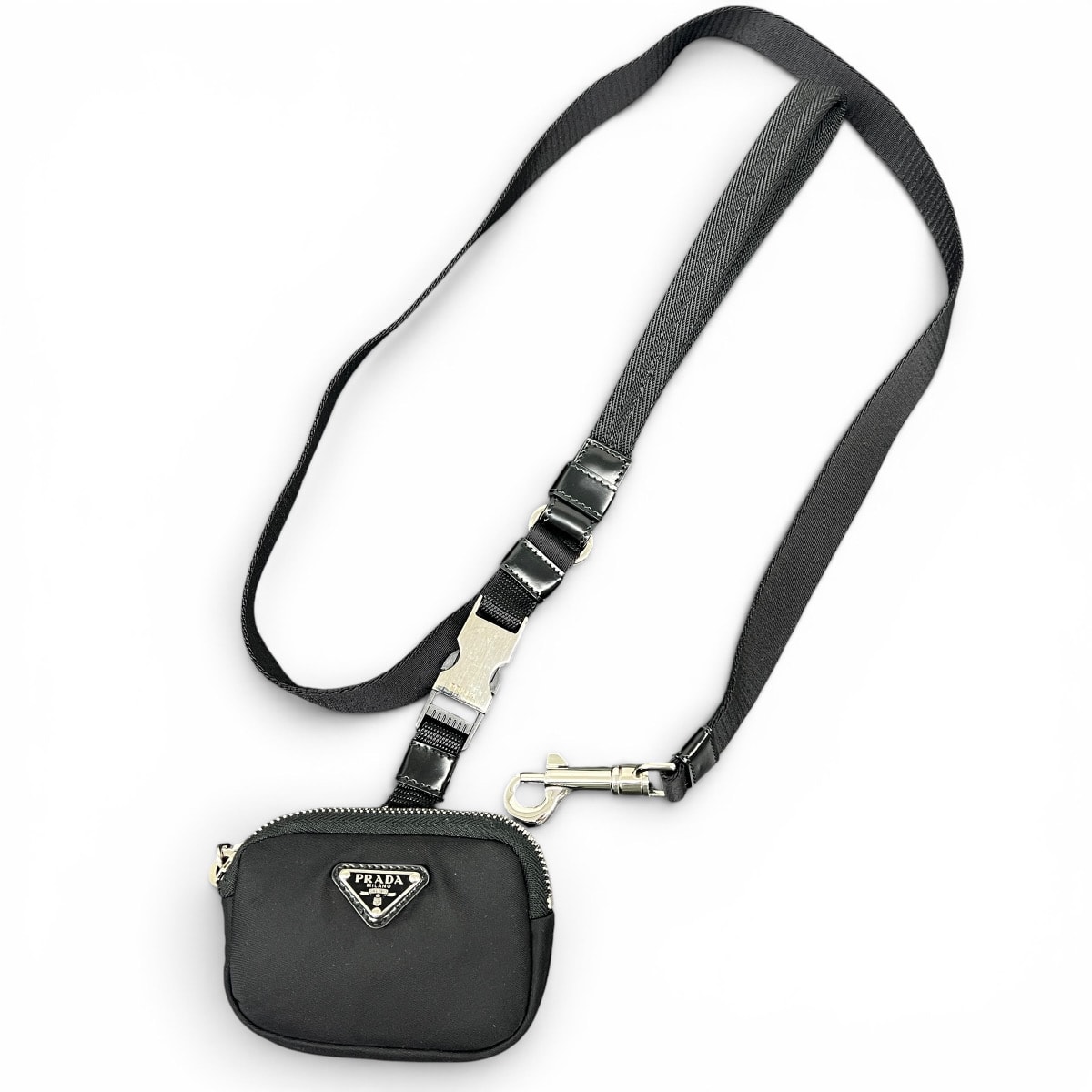 PRADA 希少 極美品 プラダ ペットリード リナイロン トライアングルロゴ 2YG008 RFID確認済 ナイロン レザー ブラック ロゴ 三角プレート ロゴプレート 犬 猫 小動物 ペット用品 Aランク 鑑定済 中古 プラダ小物