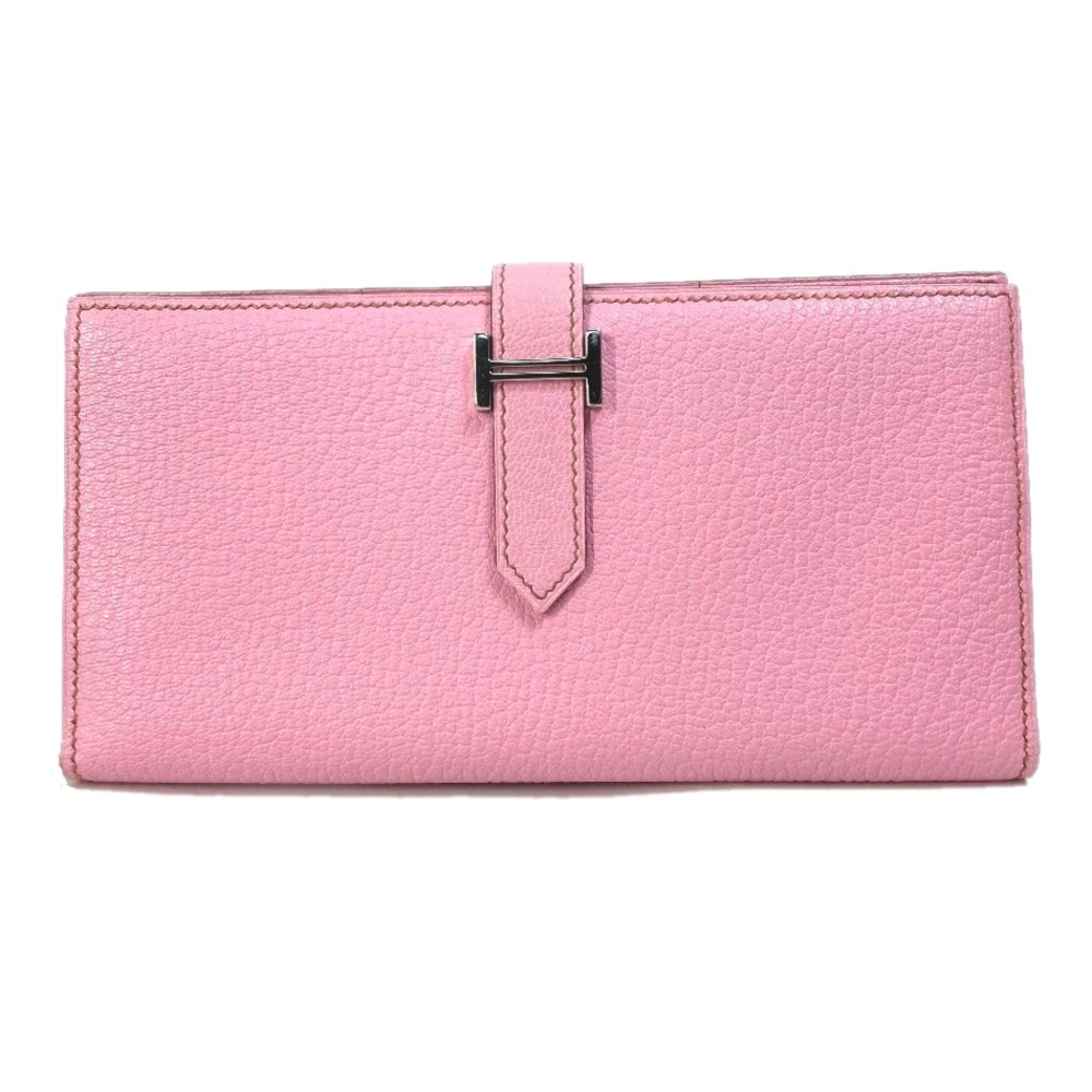 エルメス HERMES ベアン スフレ ロングウォレット H金具 2つ折り 長財布 シェーブル □M刻 ピンク 美品