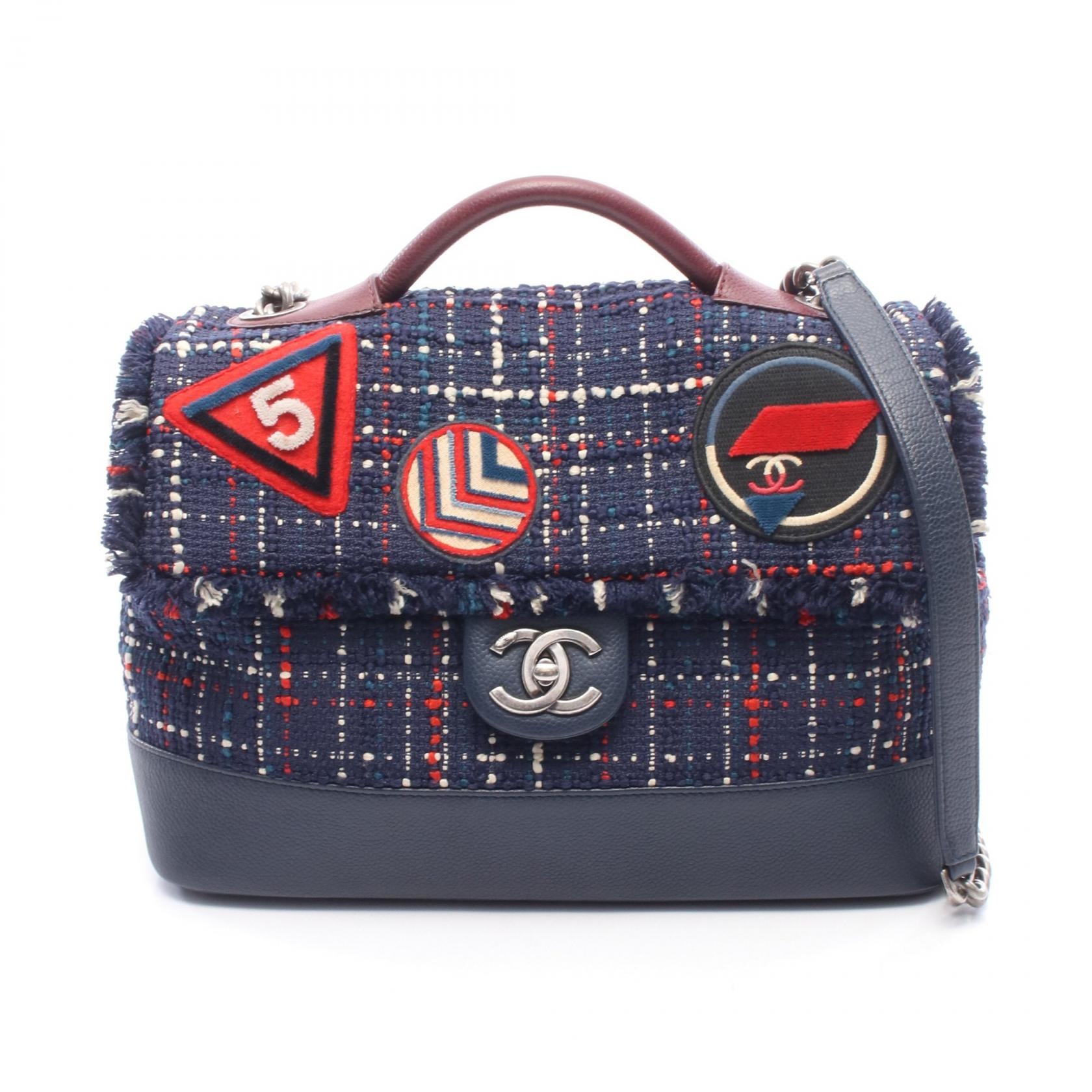 シャネル CHANEL エアライン ショルダーバッグ バッグ ファブリック レザー レディース ネイビー系 / ボルドー系 / マルチカラー A93308 【中古】