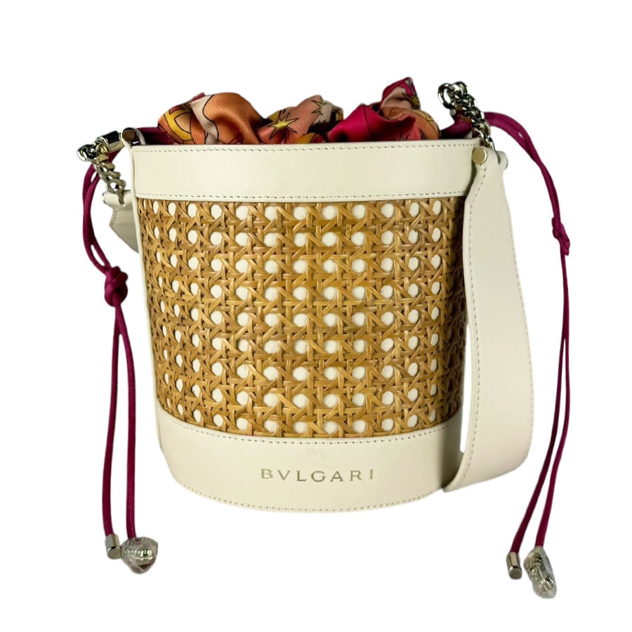 ブルガリ BVLGARI ショルダーバッグ セルペンティ フォーエバー ストロー/レザー アイボリー/ナチュラル/ピンク/オレンジ レディース【中古】 z10710