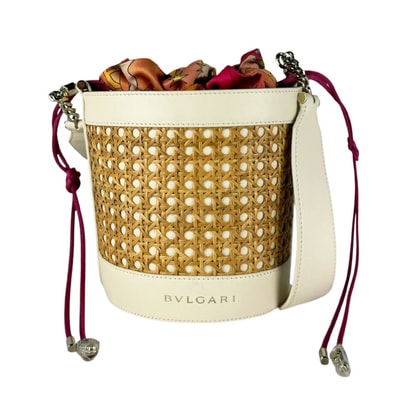 ブルガリ BVLGARI ショルダーバッグ セルペンティ フォーエバー ストロー/レザー アイボリー/ナチュラル/ピンク/オレンジ レディース【中古】 z10710