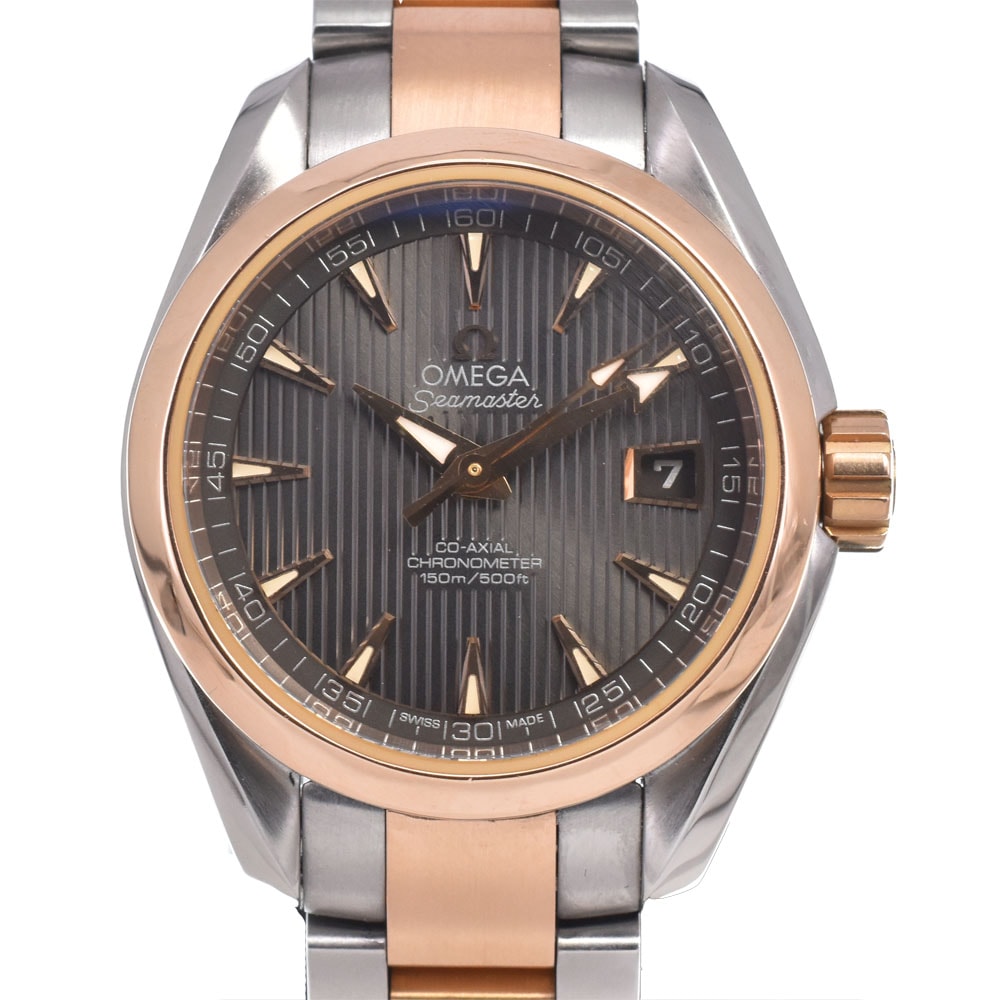 オメガ OMEGA 231.20.30.20.06.001 シーマスター アクアテラ デイト グレー 自動巻き レディース 美品 保証書付き 腕時計 J#150552