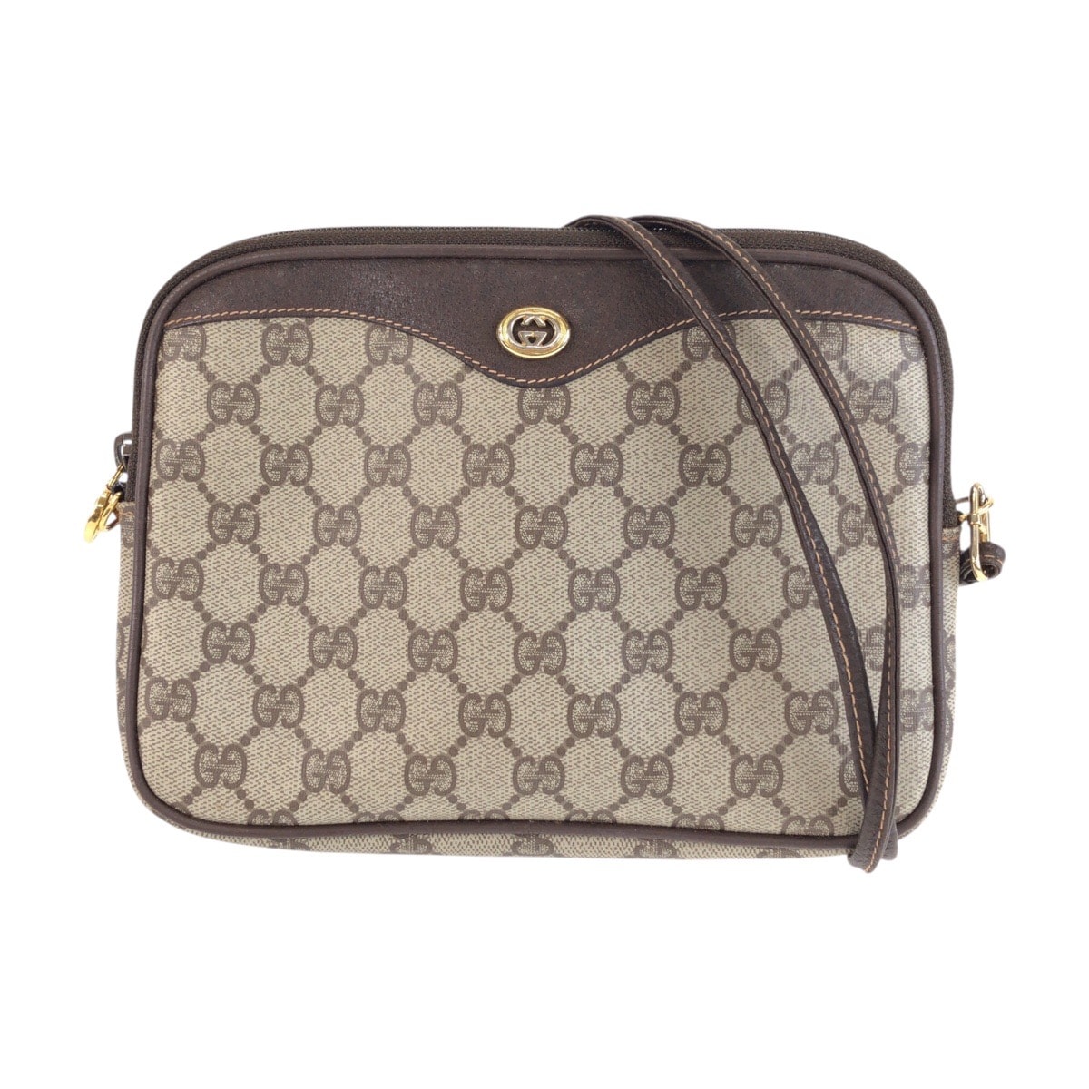 美品 GUCCI グッチ ヴィンテージ オールドグッチ ベージュ ブラウン ゴールド金具 GGスプリームキャンバス レザー/ ショルダーバッグ ポシェット 603761 【中古】
