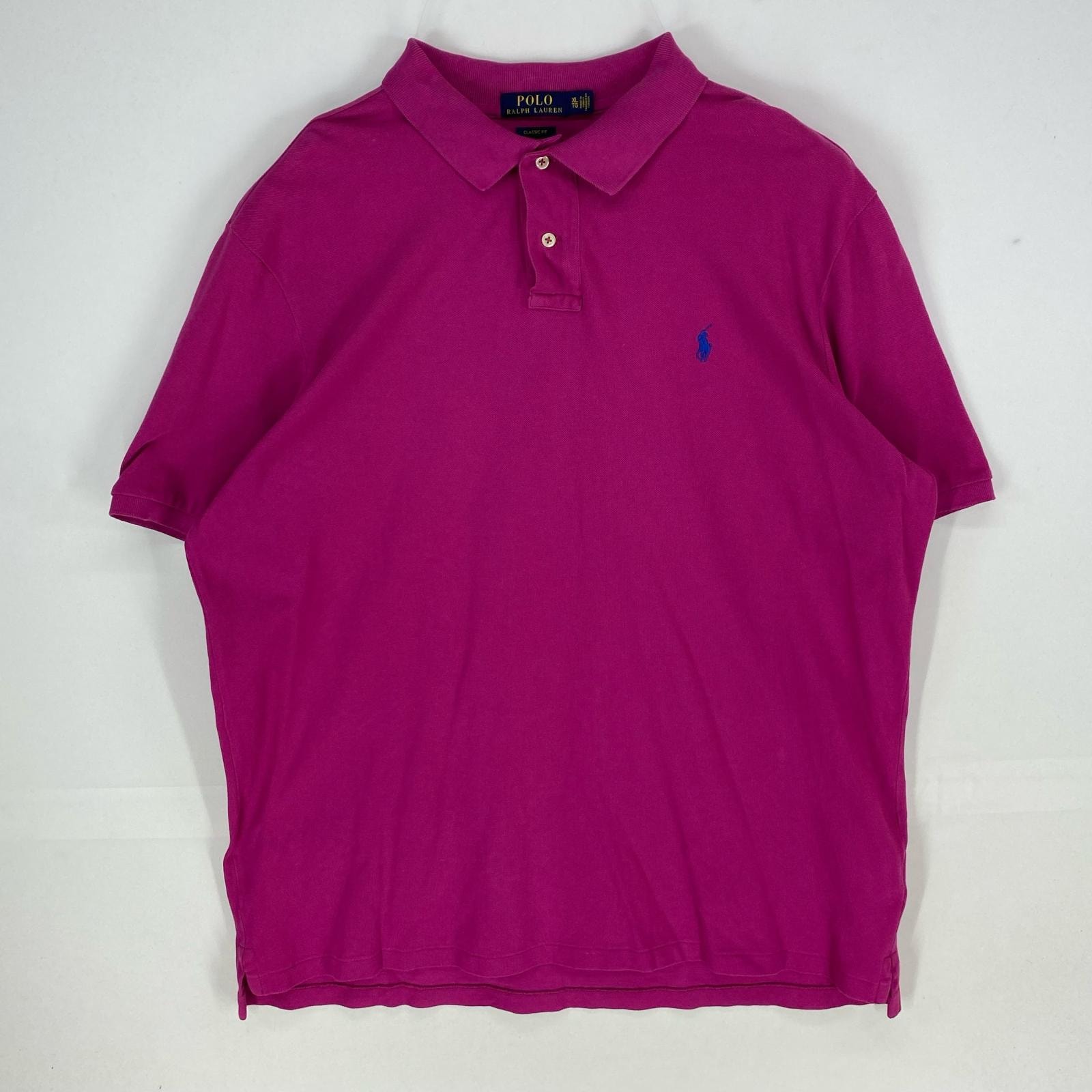 古着 ポロ・ラルフローレン POLO RALPH LAUREN 鹿の子 半袖シャツ ワンポイント ポロシャツ ロゴ刺繍 XL  ピンク系 メンズ