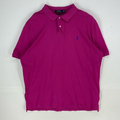 古着 ポロ・ラルフローレン POLO RALPH LAUREN 鹿の子 半袖シャツ ワンポイント ポロシャツ ロゴ刺繍 XL ピンク系 メンズ