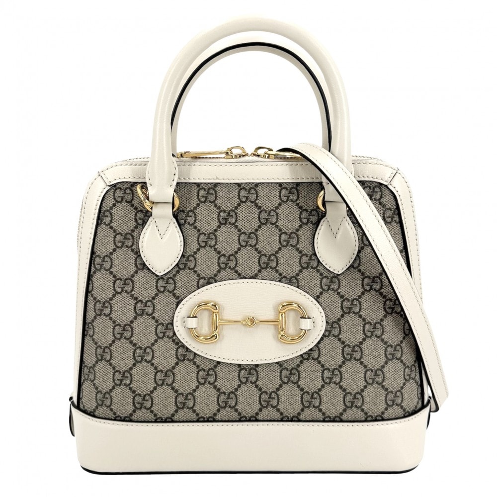 GUCCI グッチ 2WAY ホースビット1955 スモールトップハンドルバッグ ハンドバッグ ショルダーバッグ 肩掛け 斜め掛け 621220 GGスプリームキャンバス レザー ベージュ ホワイト 白 ゴールド金具 レディース【中古品】