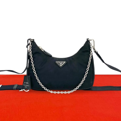 PRADA プラダ 三角ロゴ 金具 ナイロン レザー ショルダーバッグ ブラック
197-1