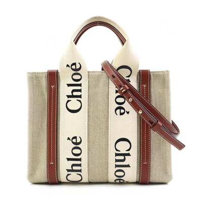 クロエ Chloe ハンドバッグ ショルダーバッグ WOODY スモール キャンバス/レザー ベージュ×ブラウン レディース【中古】 h31004g