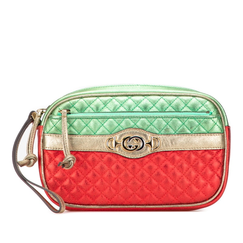 구찌 라미네이트 퀼팅 클러치 백 세컨드 백 540985 레드 그린 골드 가죽 여성 GUCCI [중고]