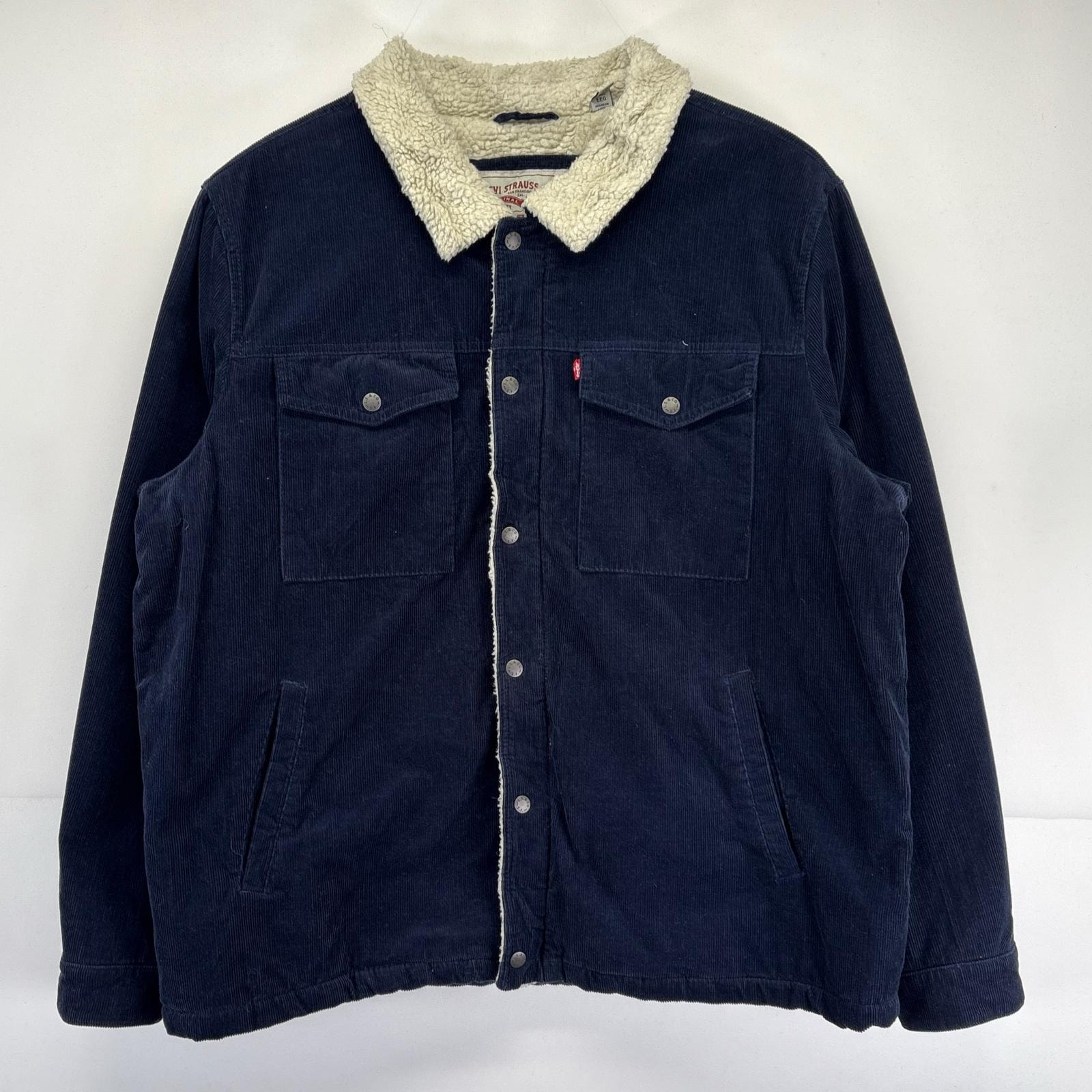 古着 リーバイス Levi's ジャケット 大きいサイズ コーデュロイ 裏地ボア スナップボタン トラッカージャケット 2XL  ネイビー系 メンズ