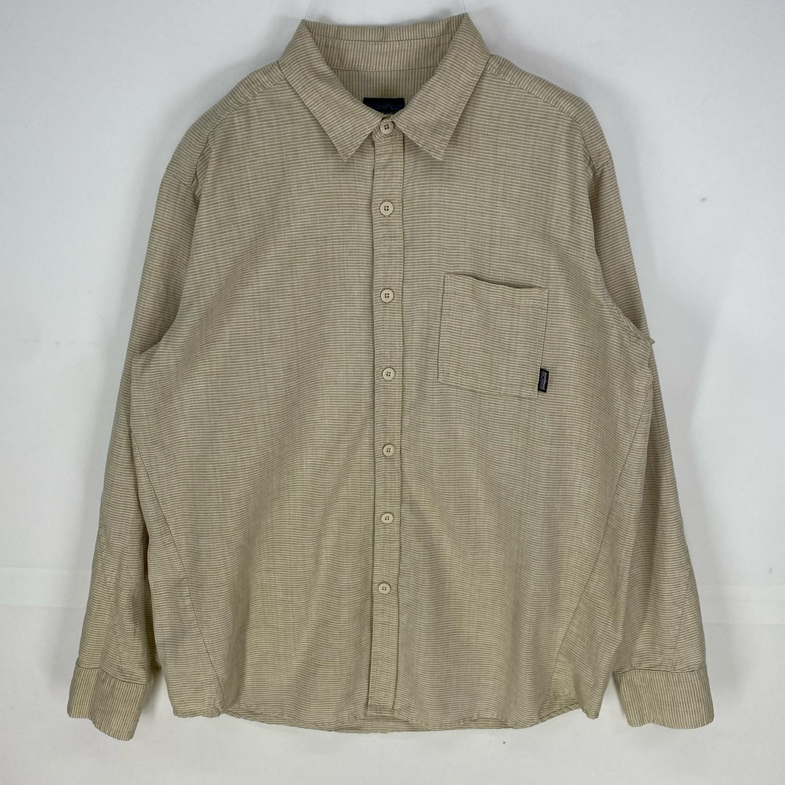 古着 パタゴニア patagonia 長袖シャツ ワンポイントロゴ アウトドア ロングスリーブ 胸ポケット L ベージュ系 メンズ