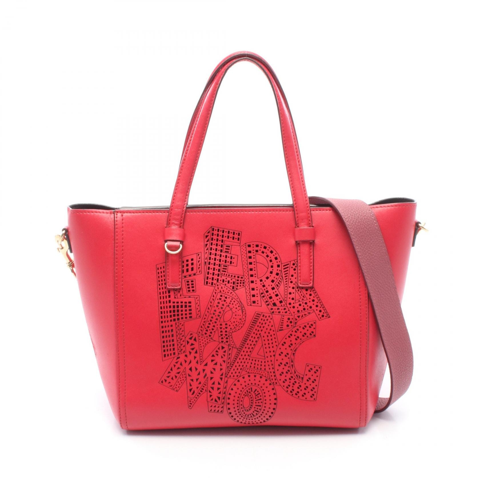 サルヴァトーレフェラガモ Salvatore Ferragamo ボニー レタリング 2WAY ハンドバッグ バッグ レザー レディース レッド系 【中古】