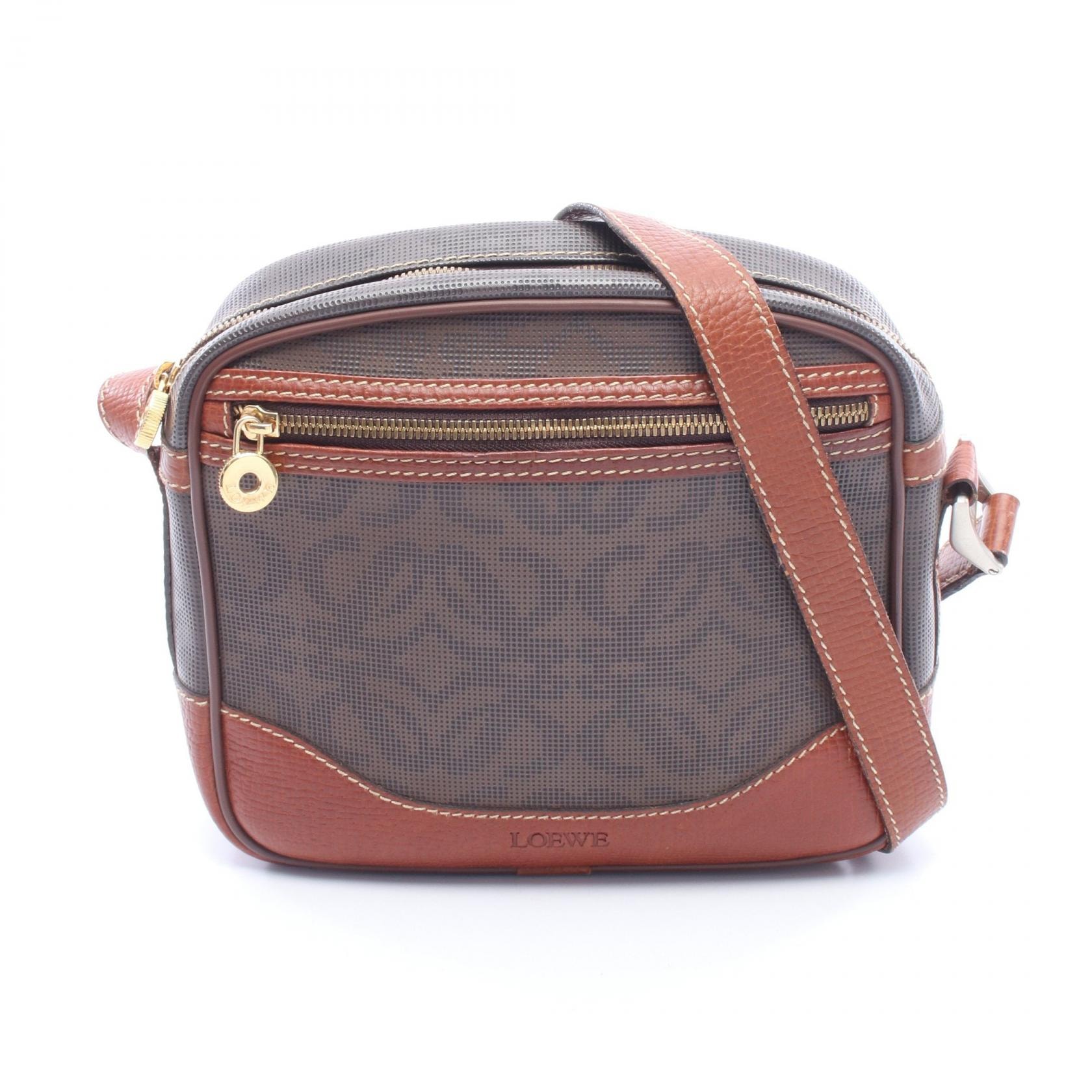 ロエベ LOEWE アナグラム ショルダーバッグ バッグ PVCコーティングキャンバス レザー レディース ブラウン系 【中古】