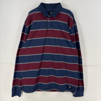 古着 バンズ VANS 長袖シャツ ラガーシャツ ラグビーシャツ ワンポイント XL ネイビー ボーダー メンズ
