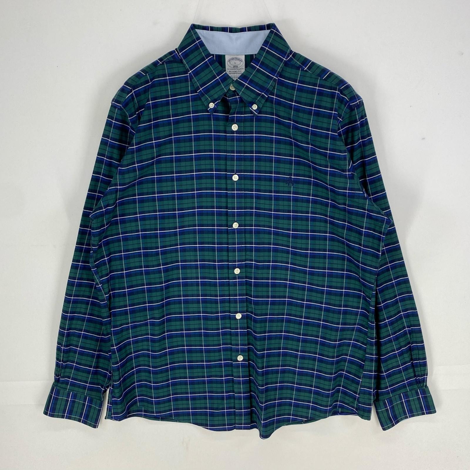 古着 ブルックスブラザーズ Brooks Brothers 長袖シャツ 刺繍ロゴ 1818 ロングスリーブ L  グリーン系 チェック メンズ