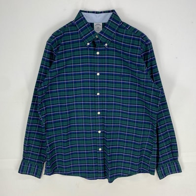 古着 ブルックスブラザーズ Brooks Brothers 長袖シャツ 刺繍ロゴ 1818 ロングスリーブ L グリーン系 チェック メンズ