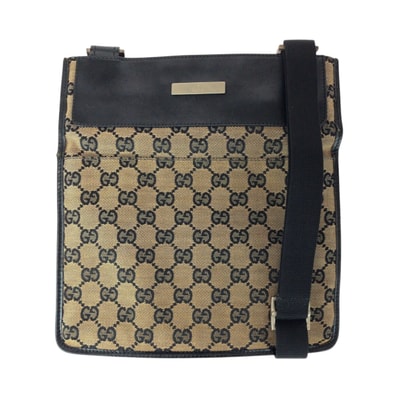 GUCCI グッチ ベージュ グレー シルバー金具 GGキャンバス レザー/ ショルダーバッグ ポシェット 505422 【中古】