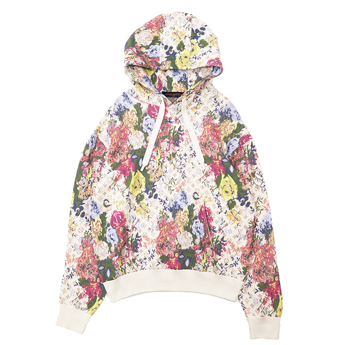 【新品同様】LOUIS VUITTON ルイ・ヴィトン スウェットパーカー サイズ M メンズ 2022AW LV モノグラム フラワー フローラル 花柄 ジャガード フーディー プルオーバー ロングスリーブ 長袖 トップス ベージュ マルチカラー イタリア製