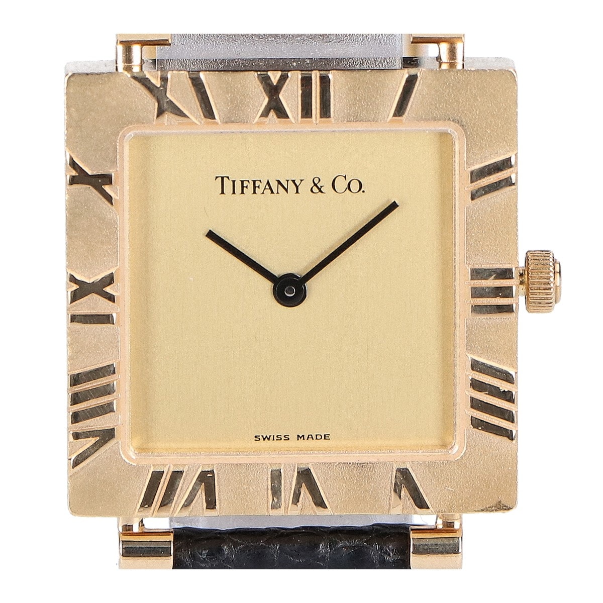 ティファニー 750 アトラススクエア T976 001 QZ レザーベルト腕時計 -