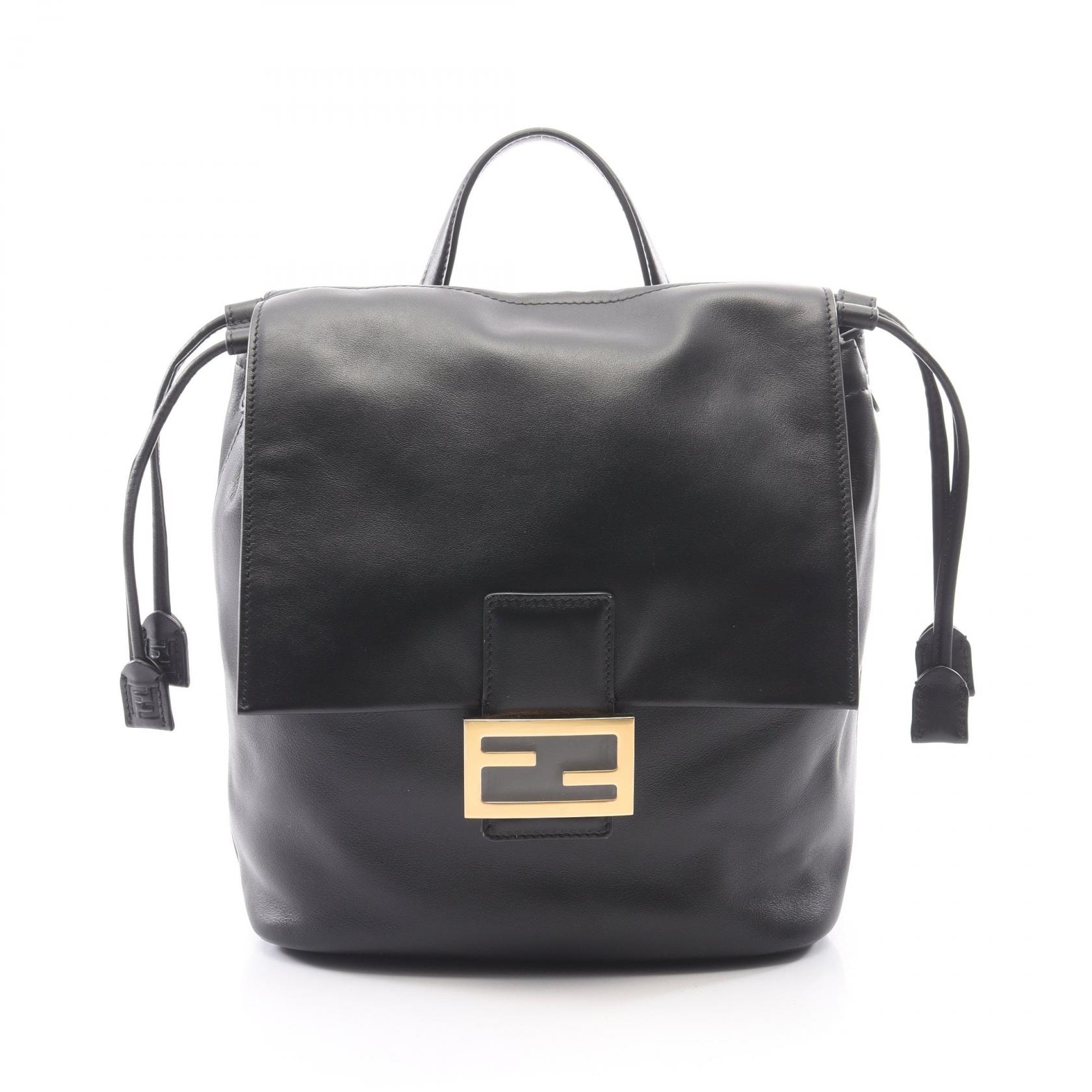 フェンディ FENDI FFロゴ リュックサック バックパック バッグ レザー レディース ブラック系 8BZ057 【中古】
