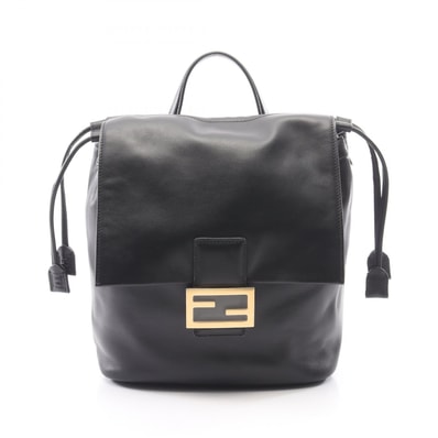 フェンディ FENDI FFロゴ リュックサック バックパック バッグ レザー レディース ブラック系 8BZ057 【中古】