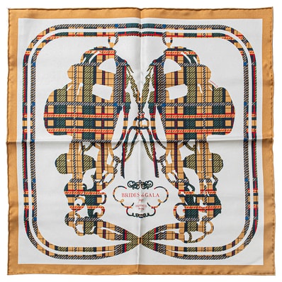 【未使用】HERMES エルメス スカーフ カレ45 ガヴロッシュ Brides de Gala Tartan ブリッド ドゥ ガラ タータン 894052S 03 2023AW シルク ブラウン マルチカラー【中古】