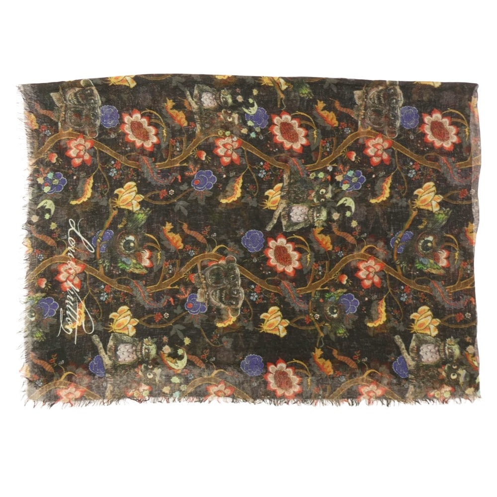 LOUIS VUITTON ルイ・ヴィトン ストール MP1238 × Chapman Brothers チャップマンブラザーズ カシミヤ シルク 大判ストール ブラック系 マルチカラー系【中古】