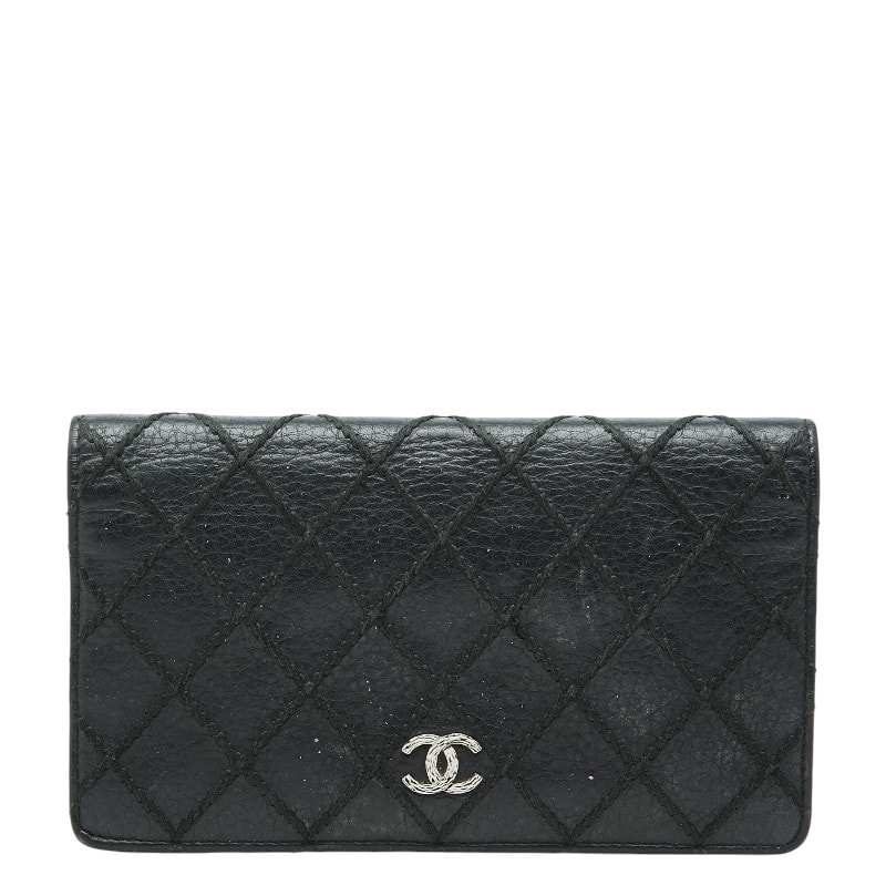 シャネル ココマーク ワイルドステッチ 長財布 ブラック レザー レディース CHANEL 【中古】