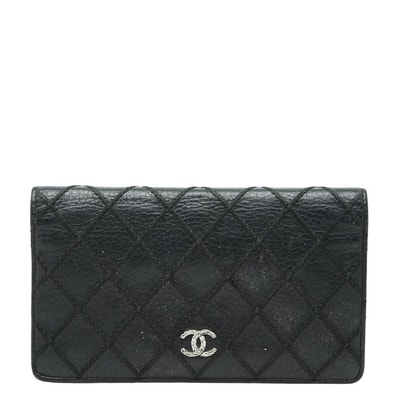 シャネル ココマーク ワイルドステッチ 長財布 ブラック レザー レディース CHANEL 【中古】