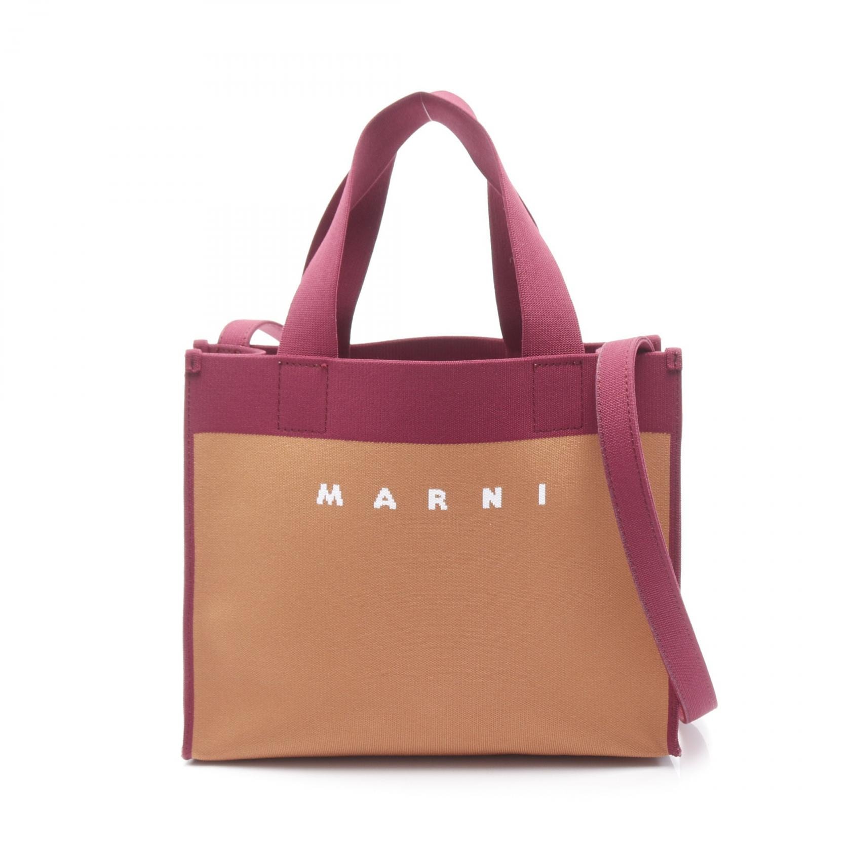 マルニ MARNI ジャカード スモール ショッピングバッグ トートバッグ バッグ ポリエステル レディース ブラウン系 / ボルドー系 【中古】