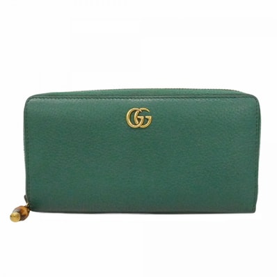 ★SALE【6cd5429-k】グッチ 長財布 GGマーモント バンブー 739499 レザー グリーン ゴールド金具【中古】メンズ レディース ユニセックス