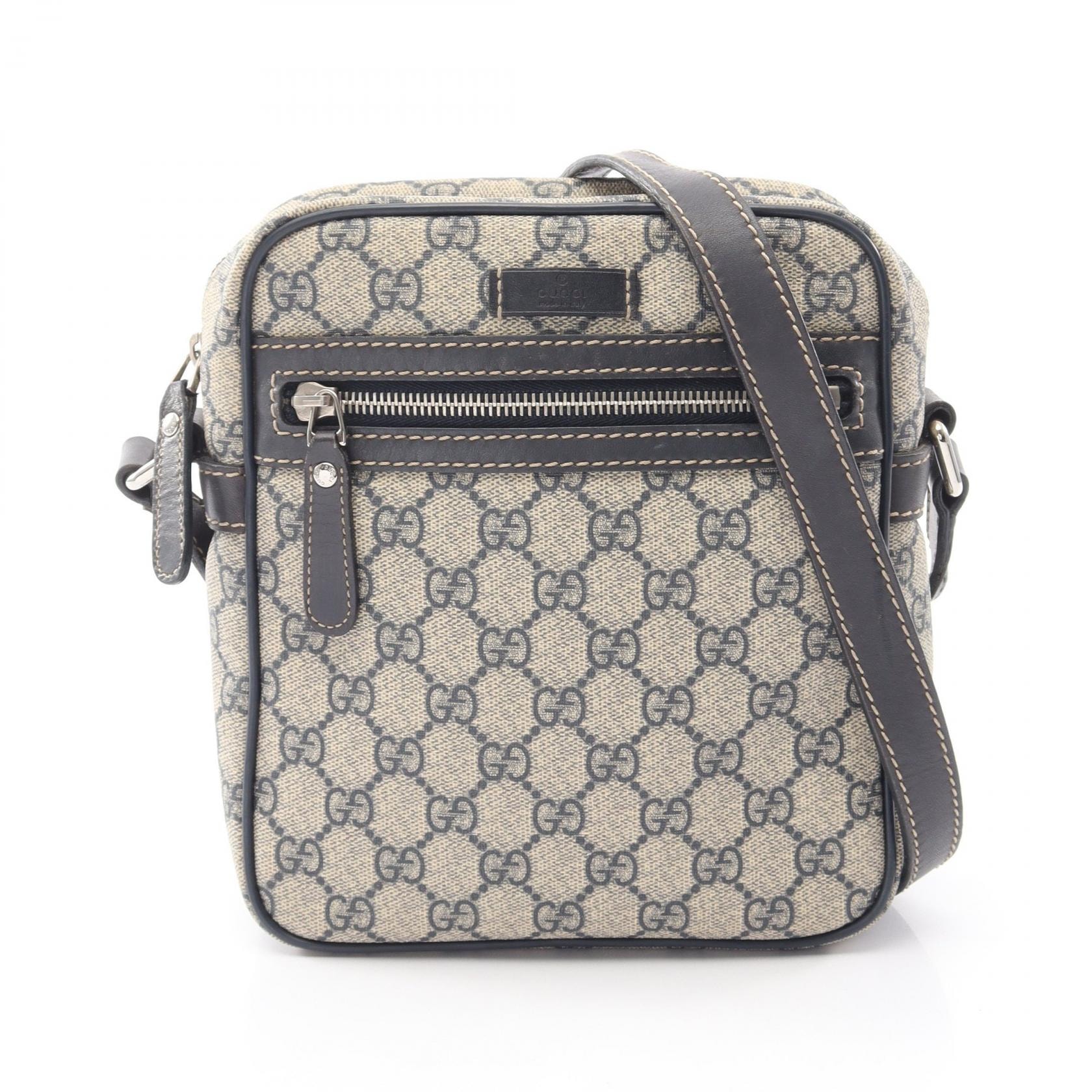グッチ GUCCI GGスプリーム ショルダーバッグ バッグ PVCコーティングキャンバス レザー レディース ベージュ系 / ネイビー系 233268 【中古】