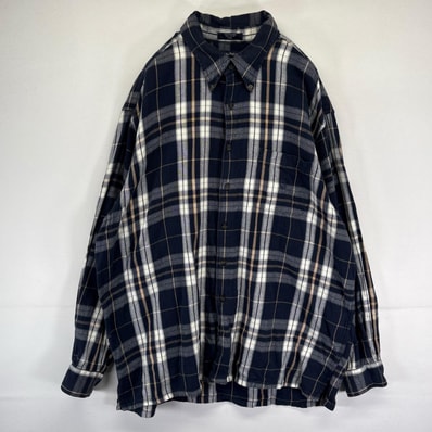 古着 ノーティカ NAUTICA 長袖シャツ ボタンダウン ワンポイント刺繍ロゴ 2XL ネイビー系 チェック メンズ