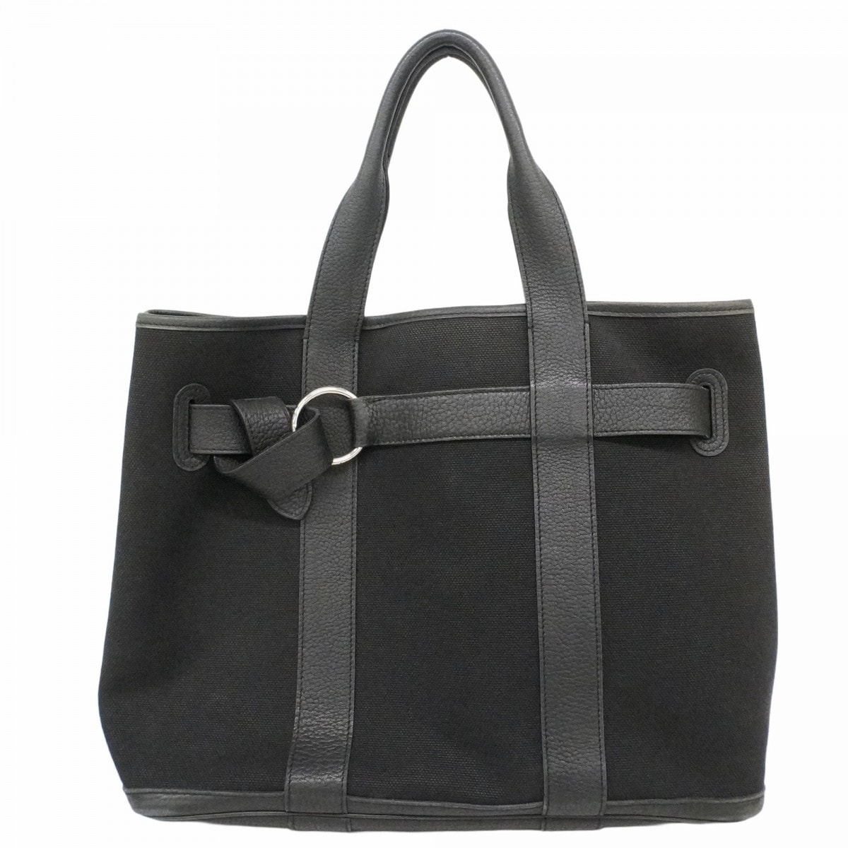 ★SALE【6db1164】エルメス トートバッグ プティットサンチュールMM キャンバス ブラック シルバー金具 □J刻印【中古】レディース