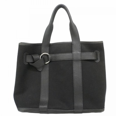 ★SALE【6db1164】エルメス トートバッグ プティットサンチュールMM キャンバス ブラック シルバー金具 □J刻印【中古】レディース