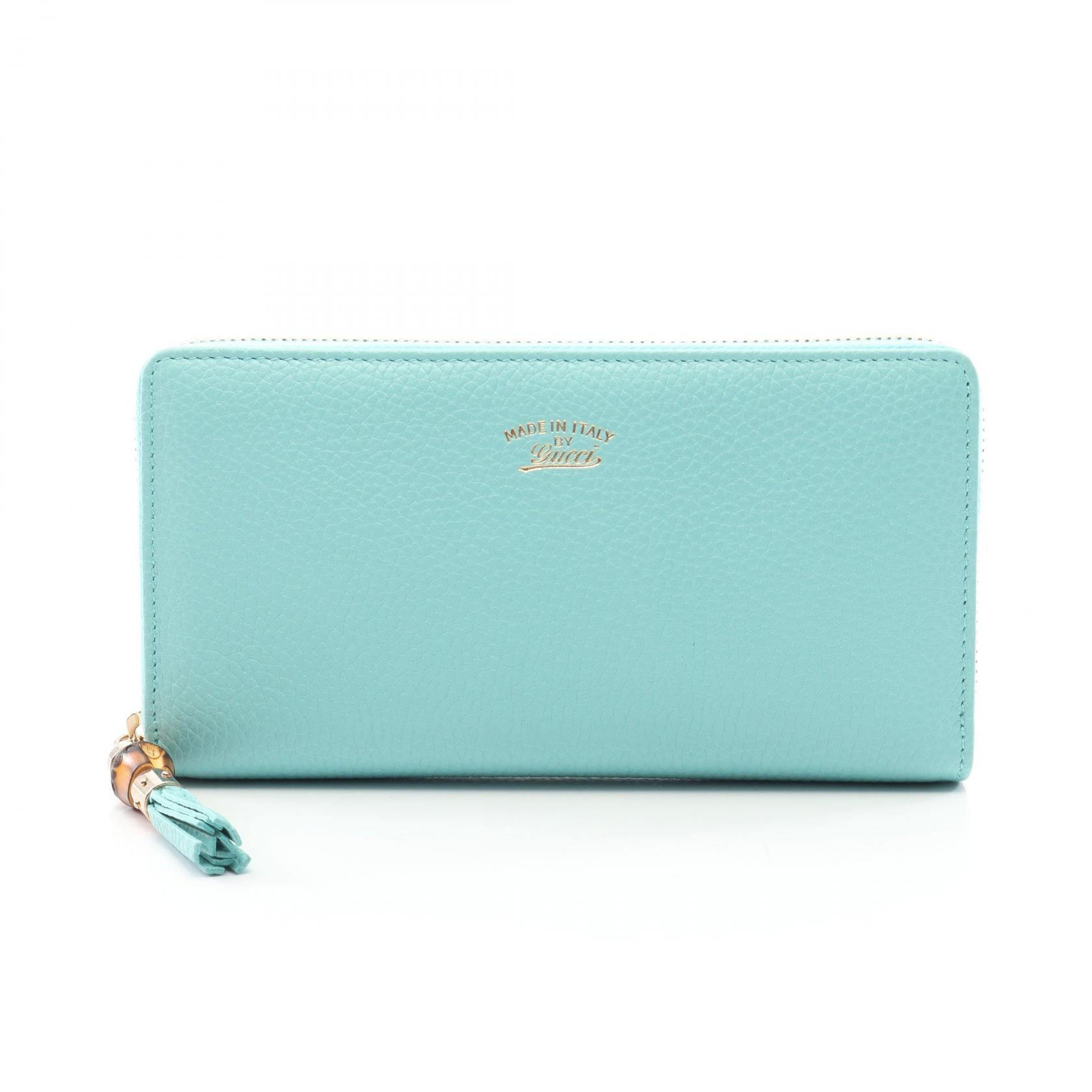グッチ GUCCI バンブー ラウンド長財布 財布 レザー レディース ブルー系 307984 【中古】