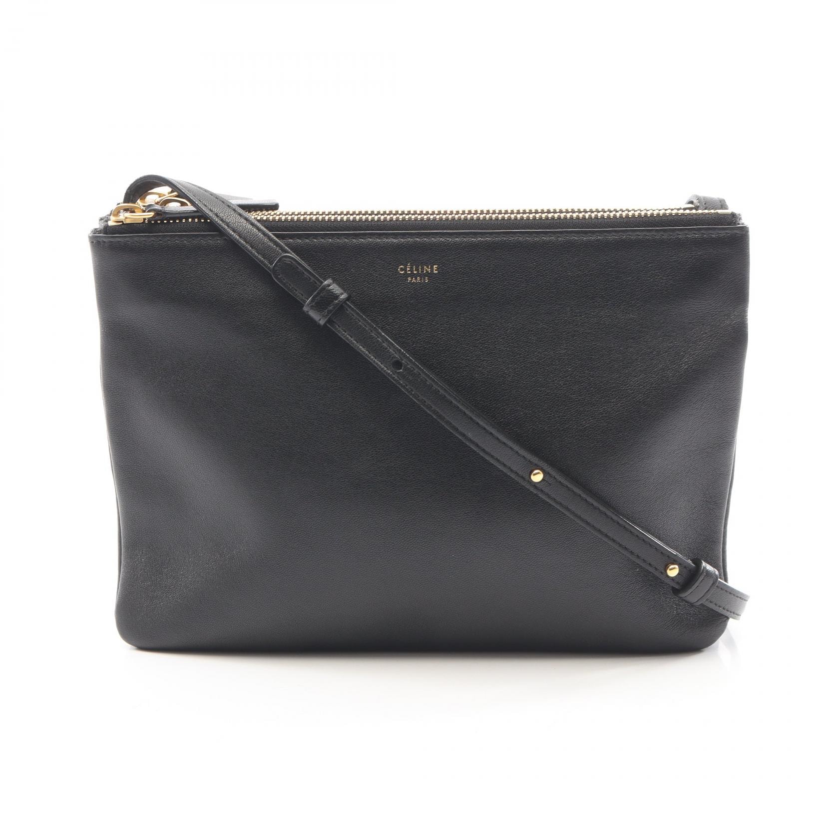 セリーヌ CELINE TRIO LARGE トリオ ラージ ショルダーバッグ バッグ レザー レディース ブラック系 171453 【中古】