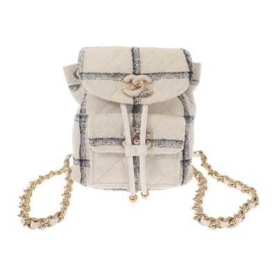 シャネル CHANEL ココマーク バックパック ツイード ランダムプレート AS3615 リュック・デイパック ウール ホワイト ゴールド金具 レディース【中古】【Aランク】